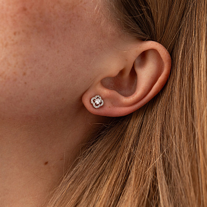 Серьги - пусеты "Клевер" с фианитами (белое золото) с09175 №4