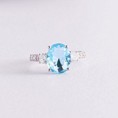 Серебряное кольцо (фианиты, кварц) 1322/1р-QSWB