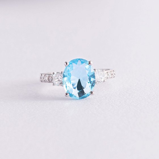Серебряное кольцо (фианиты, кварц) 1322/1р-QSWB