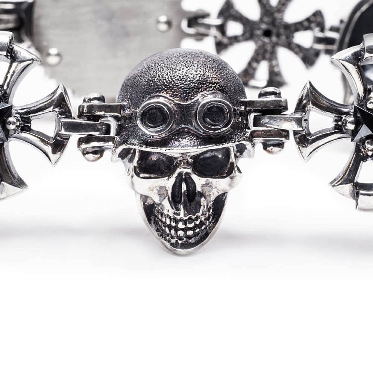 Мужской серебряный браслет  "Гонщик" с гематитом tlbiker от ювелирного магазина Оникс - 2