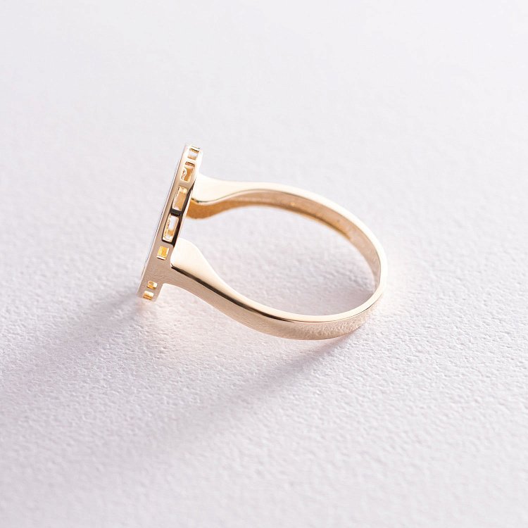 Каблучка "Конюшина" в жовтому золоті (емаль) к06710 від ювелірного магазину Онікс - 2