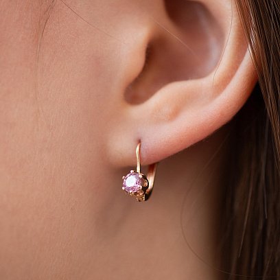 Дитячі золоті сережки з рожевими фіанітами с08127 №4