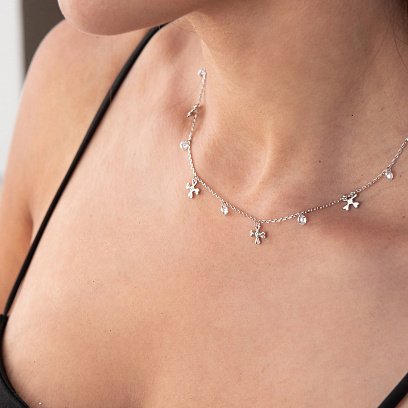 Срібне кольє "Конюшина" з фіанітами 181139 №3