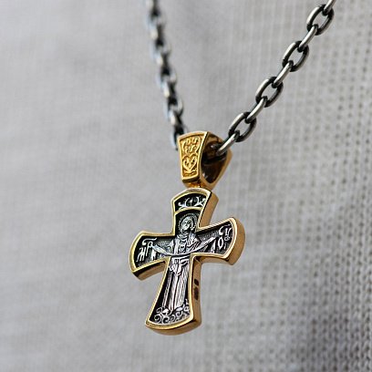 Серебряный крестик православный с позолотой 132506 №4