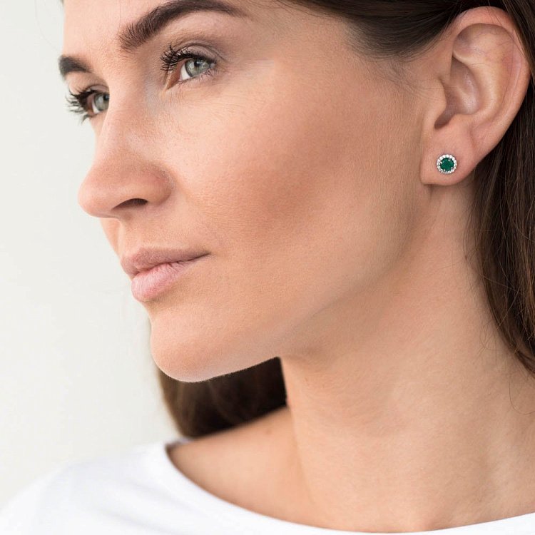 Золоті сережки-пусети (агат, фіаніти) с489бз від ювелірного магазину Онікс - 1