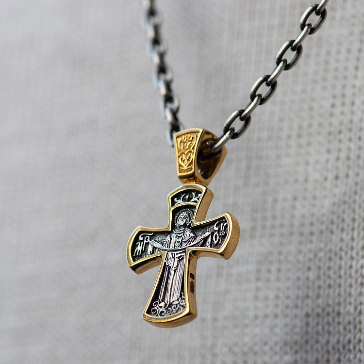 Серебряный крестик православный с позолотой 132506 от ювелирного магазина Оникс - 3