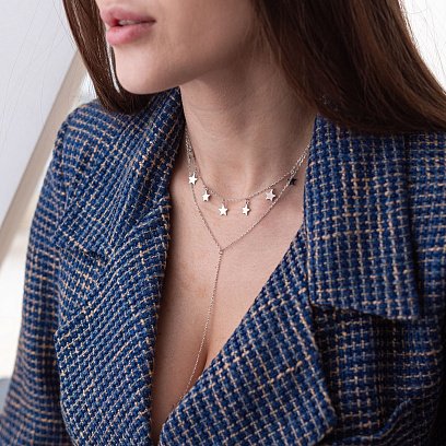 Двойное серебряное колье "Звездочки" 181035 №8