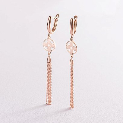 Висячие серьги "Клевер" в красном золоте с07453