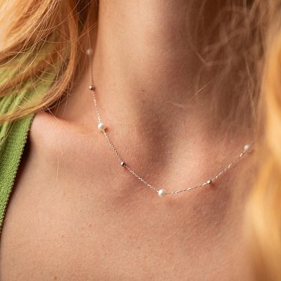 Золотое колье "Шарики" с жемчугом кол02028 №4