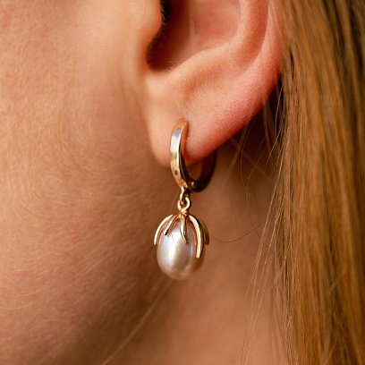 Золотые серьги (культ. пресн. жемчуг) с05190 №2