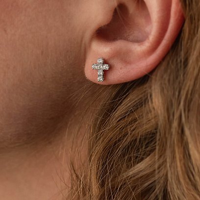 Золоті сережки - пусети "Хрестики" з діамантами 322821121 №6