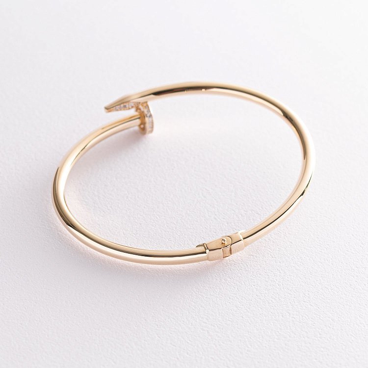 Браслет "Гвоздь" в желтом золоте (фианиты) б04590 от ювелирного магазина Оникс - 2