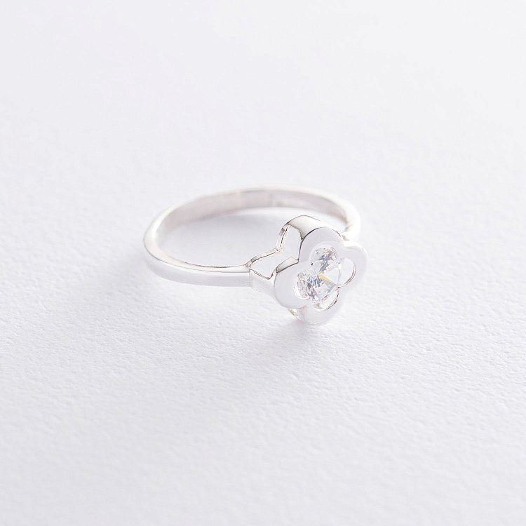 Серебряное кольцо "Клевер" с фианитом 112001 от ювелирного магазина Оникс - 2