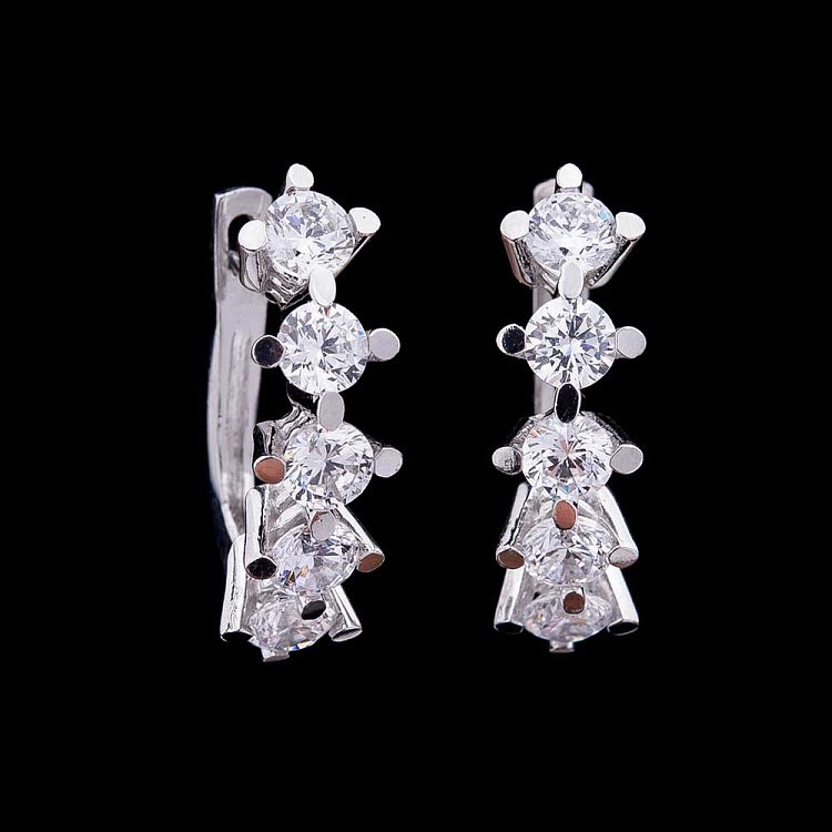 Золотые серьги с фианитами с04090 от ювелирного магазина Оникс - 2