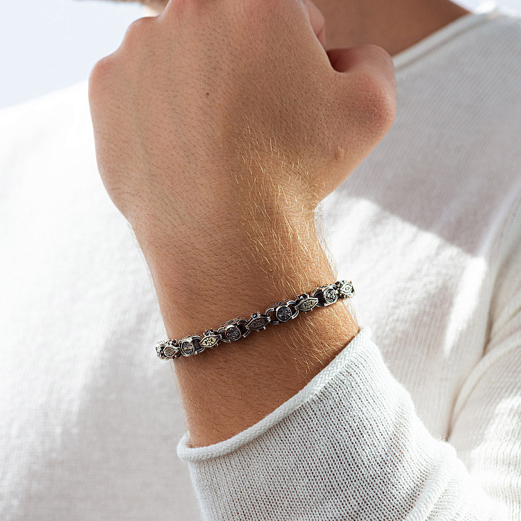 Мужской серебряный браслет "Спаси и Сохрани" (на укр. языке) с фианитами 1000б от ювелирного магазина Оникс - 3