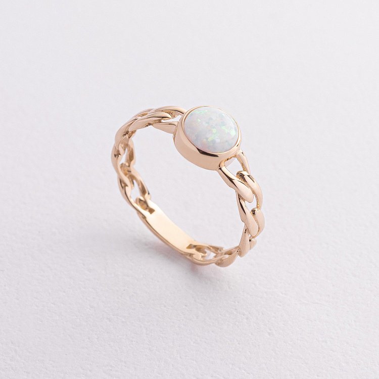 Кольцо "Цепочка" с синт. опалом (желтое золото) к07464 от ювелирного магазина Оникс