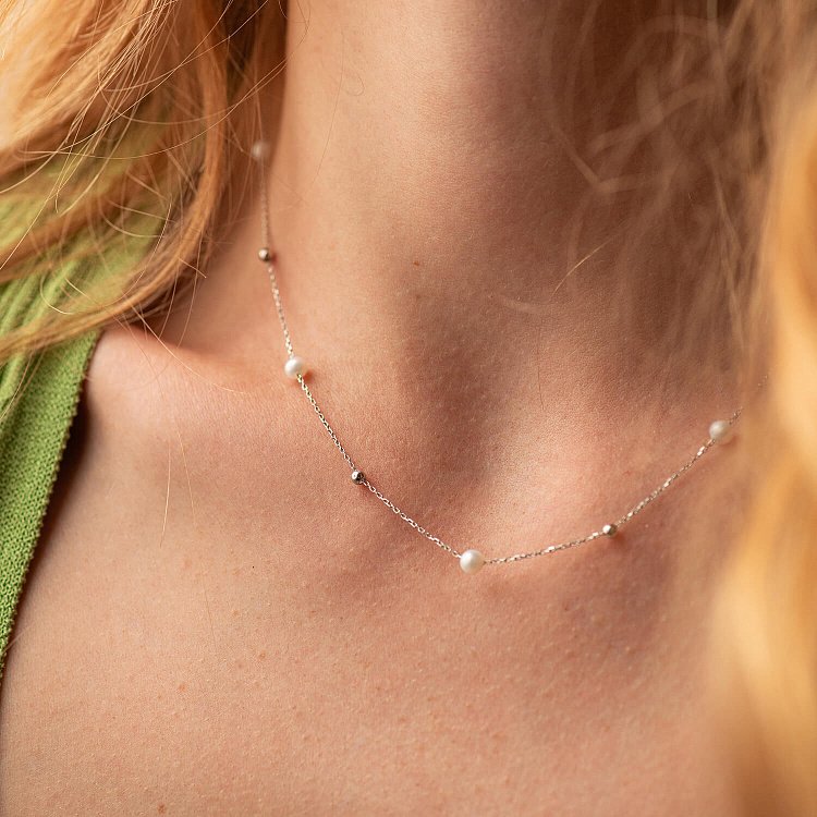 Золотое колье "Шарики" с жемчугом кол02028 от ювелирного магазина Оникс - 3