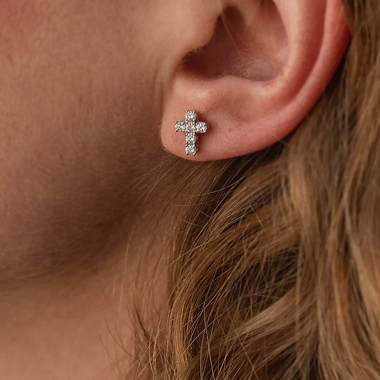 Золоті сережки - пусети "Хрестики" з діамантами 322821121 від ювелірного магазину Онікс - 5