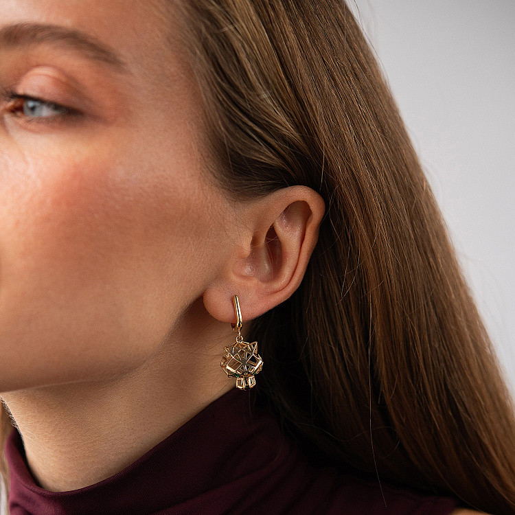 Золотые серьги "Пантеры" с фианитами с08925 от ювелирного магазина Оникс - 4