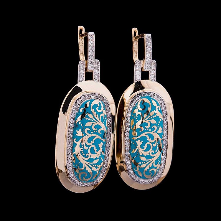 Золотые серьги с эмалью и фианитами с03847 от ювелирного магазина Оникс - 2