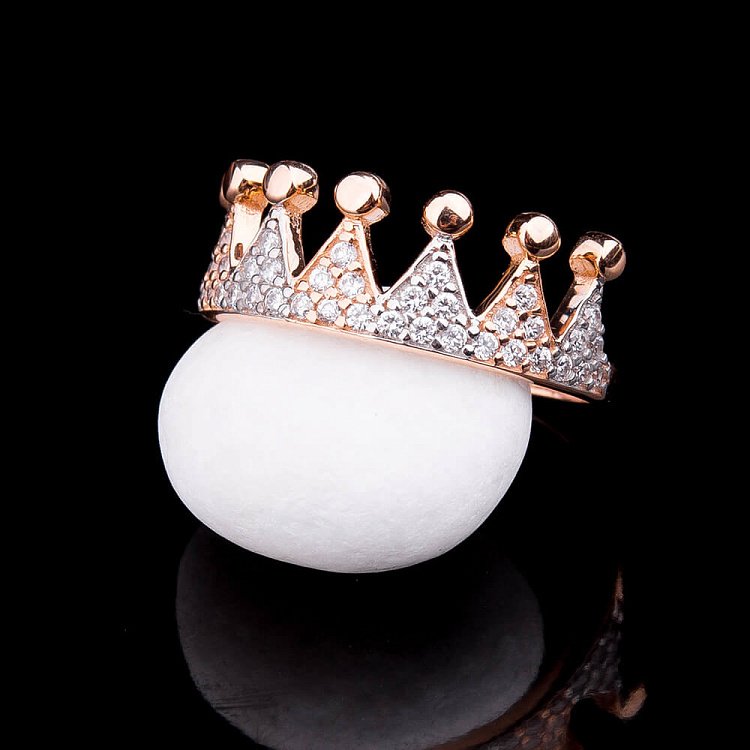 Золотое кольцо "Корона" (фианиты) к03936 от ювелирного магазина Оникс