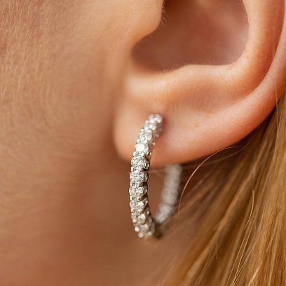 Сережки - кільця з діамантами (біле золото) 35021121 №4