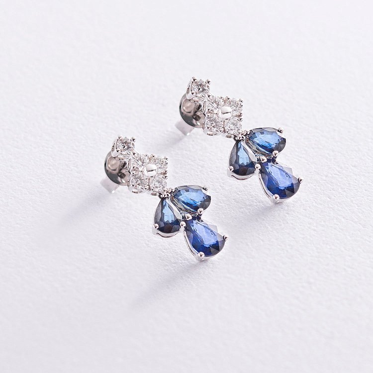 Золоті сережки з діамантами і сапфірами E2639Sda від ювелірного магазину Онікс