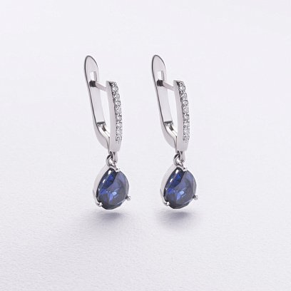 Серебряные серьги с сапфирами и фианитами 2529/1p-HSPH