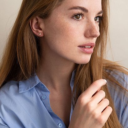 Золоті сережки-пусети з фіанітами с02318 №2