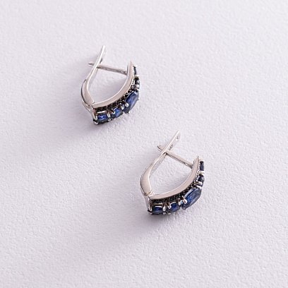 Серебряные серьги с сапфирами и фианитами 2943/9р-NSPH №4