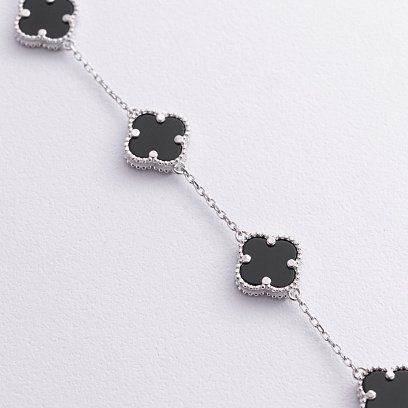 Серебряный браслет "Клевера" с ониксом 141648 №3