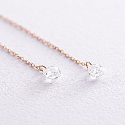 Сережки - пусети "Фіаніт на ланцюжку" у жовтому золоті с08021 №6