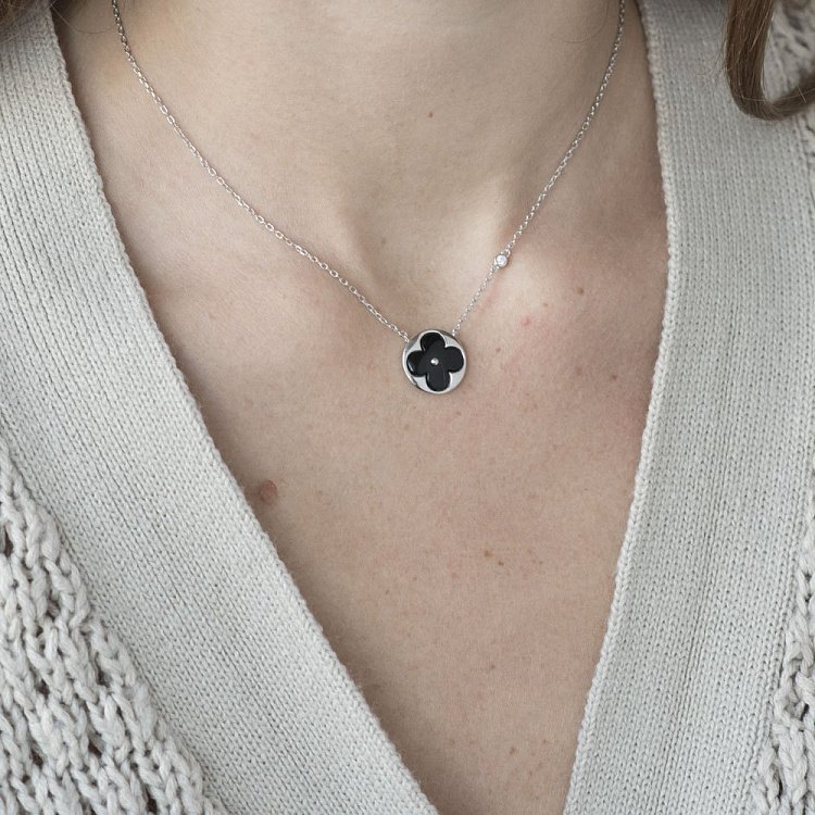 Колье "Клевер" с ониксом и фианитом 18584 от ювелирного магазина Оникс - 1