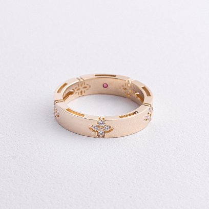 Кольцо "Клевер" в желтом золоте (фианиты) к08215 №3