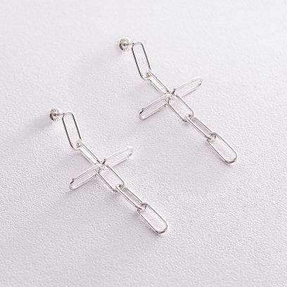Серебряные серьги - пусеты "Кресты" 123267 №3