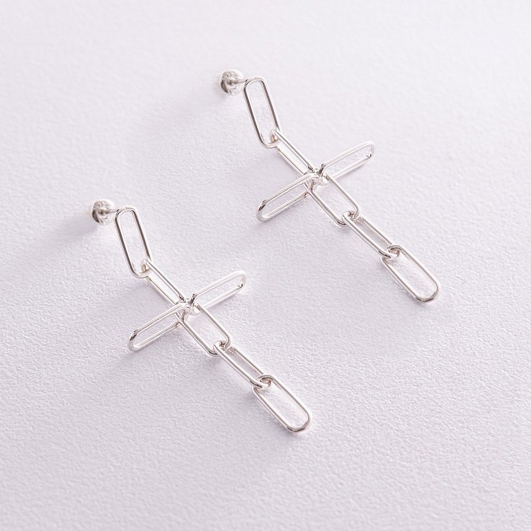 Серебряные серьги - пусеты "Кресты" 123267 от ювелирного магазина Оникс - 2