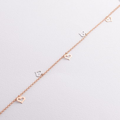 Золотий браслет "Сердечки" на ногу б02134 №2