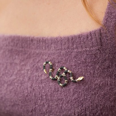 Золотая брошь "Змея" с черными и белыми фианитами зак00339 №4