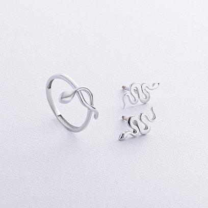 Кольцо "Змея" в белом золоте к07427 №2