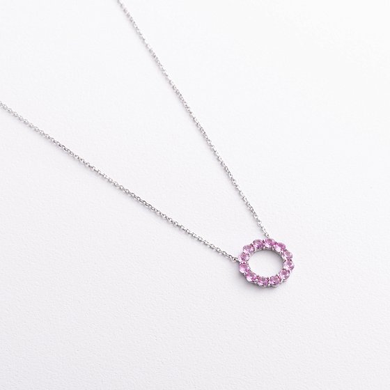 Серебряное колье с розовыми синтетическими сапфирами 8198р-PSPH №3