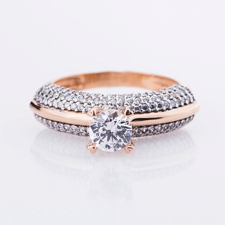 Заручальна золота каблучка з фіанітами к01880 - 2 Заручальна золота каблучка з фіанітами к01880 від ювелірного магазину Онікс - 2