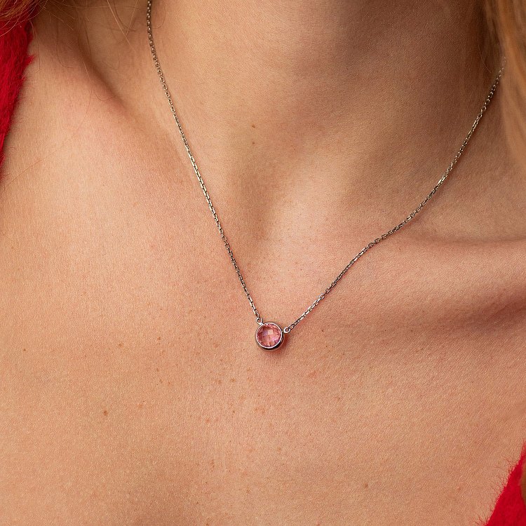 Серебряное колье с синтетическим кварцем 18858 от ювелирного магазина Оникс - 1