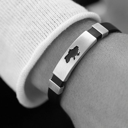 Каучуковый браслет "Карта Украины" с серебряными вставками 1081 №10