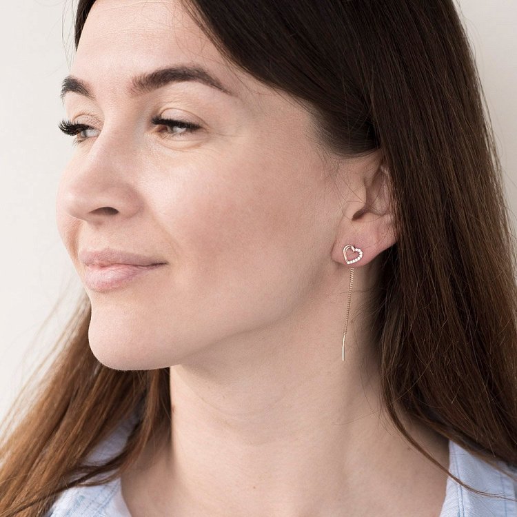 Золоті сережки-протяжки (фіаніти) с05323 від ювелірного магазину Онікс - 3