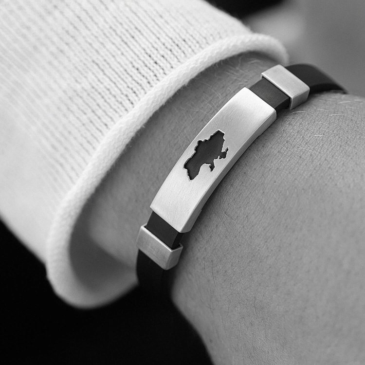 Каучуковый браслет "Карта Украины" с серебряными вставками 1081 от ювелирного магазина Оникс - 9