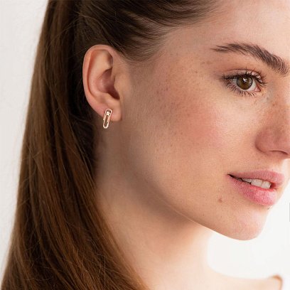 Золоті сережки - пусети "Скріпки" (фіаніт) с06866 №2