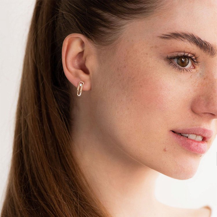 Золоті сережки - пусети "Скріпки" (фіаніт) с06866 від ювелірного магазину Онікс - 1