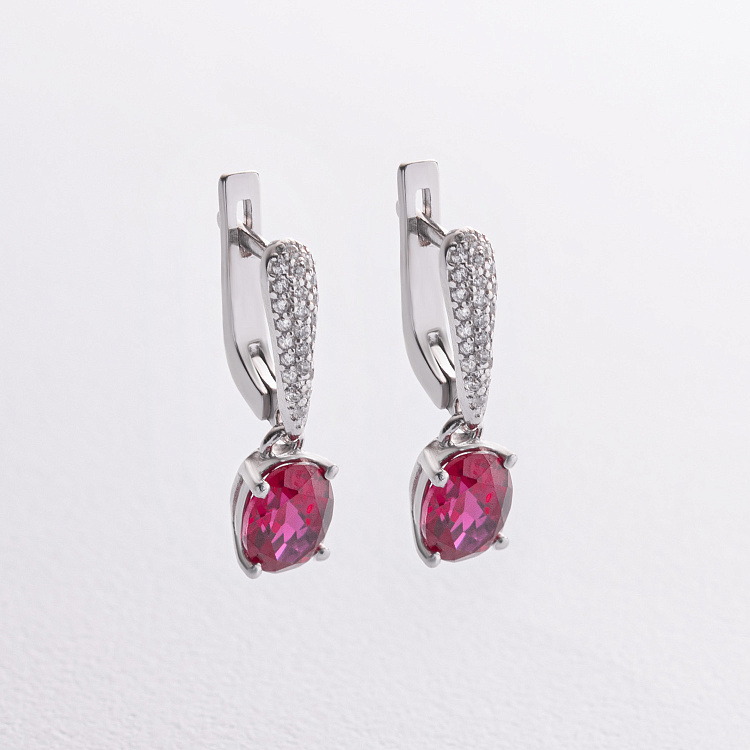 Срібні сережки з синт. рубінами та фіанітами 2915/9p-HRUB від ювелірного магазину Онікс