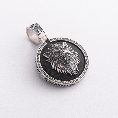 Срібний кулон "Вовк" із ебеновим деревом 1322 №5