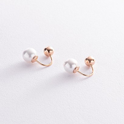 Золоті сережки "Кульки" (штучні перли) с08349 №3